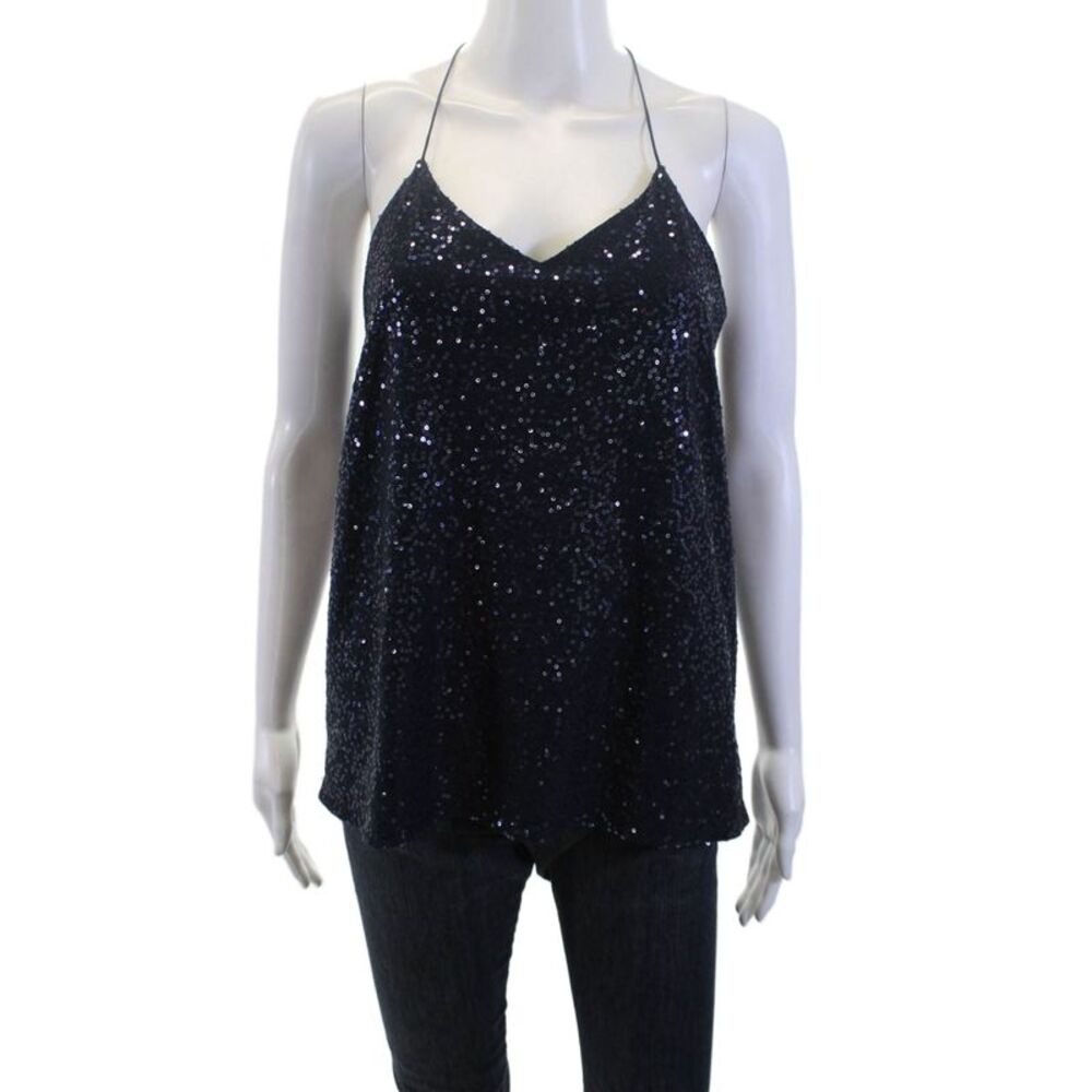 Tibi Women Camisole V-Neck Spaghetti Strap Dark Blue Tie Size S